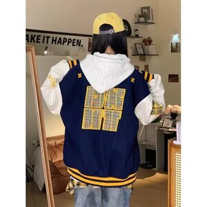 美式复古刺绣撞色棒球服外套新款秋季情侣小众夹克上衣HH017 P65图片