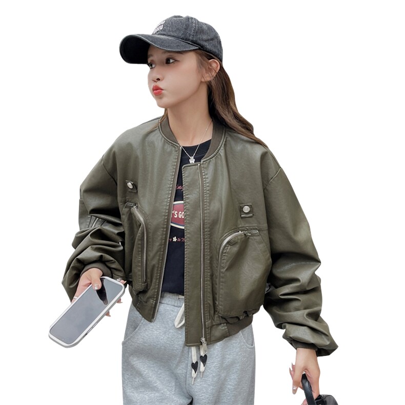 2026秋装新款PU短款皮上衣夹克小外套女机车潮182-8516P145K198,女装皮衣,浙宝182A