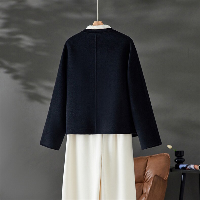 2024秋冬新款宽松显瘦百搭外套女圆领短款，女装双面呢大衣，怡欣双面呢工厂店