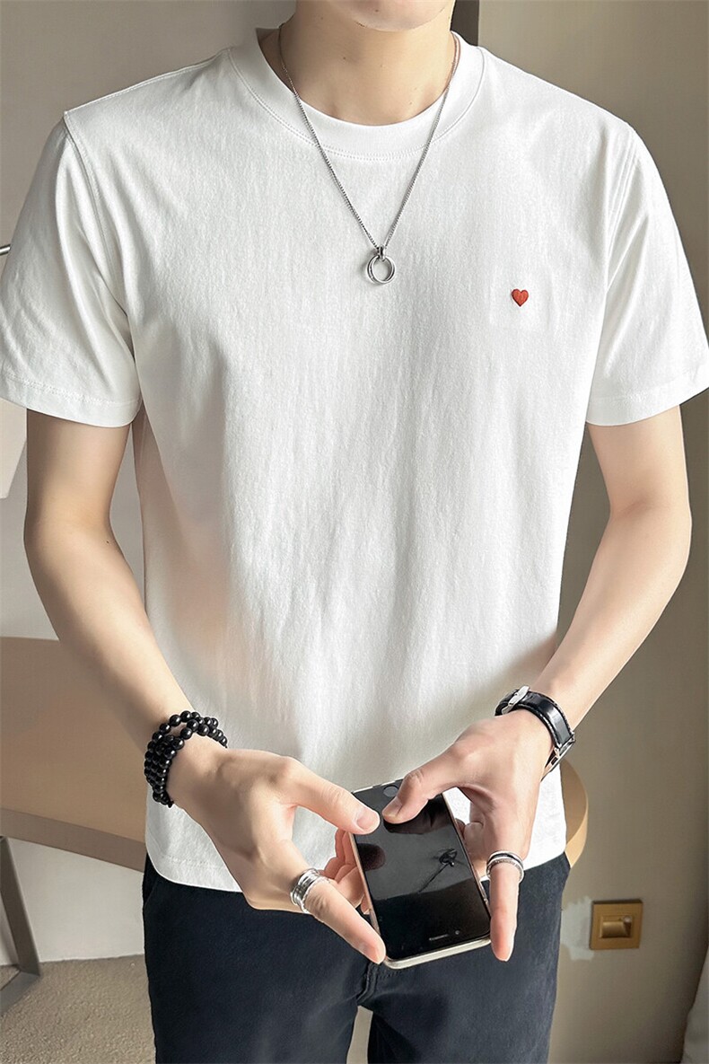 夏季短袖T恤男2025新款潮牌绣花纯色上衣半袖体恤A313-G5023-P45,男装T恤,电商A313