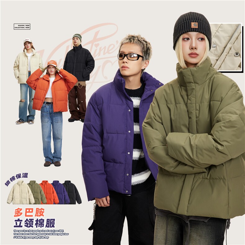 2025冬款纯色立领棉服--5215模特图图片