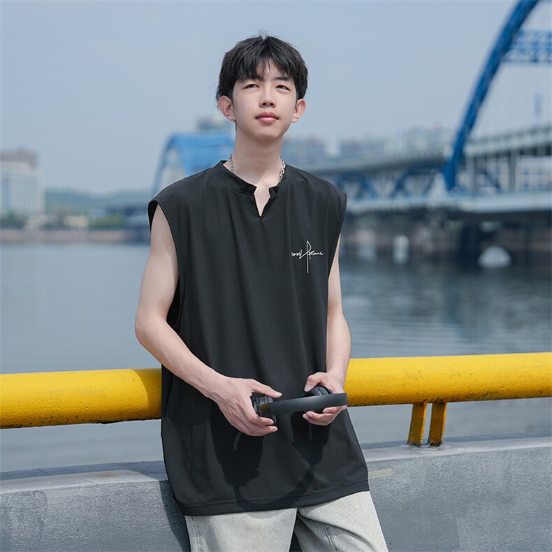V领印花170克锦纶安踏条冰丝大码坎肩体恤A436-1605-特P3249,男装T恤,电商A436