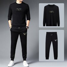 春秋季时尚圆领套装男休闲运动服中青年长袖印花T恤两件套男装，男装休闲套装，电商B212（原钱塘6029）