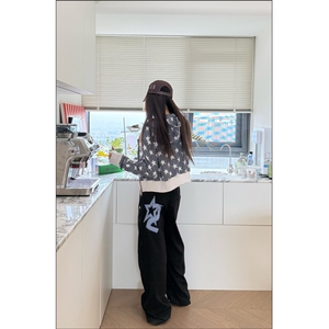 春秋新款宽松弯刀裤女高腰显瘦刺绣直筒休闲牛仔裤阔腿裤图片