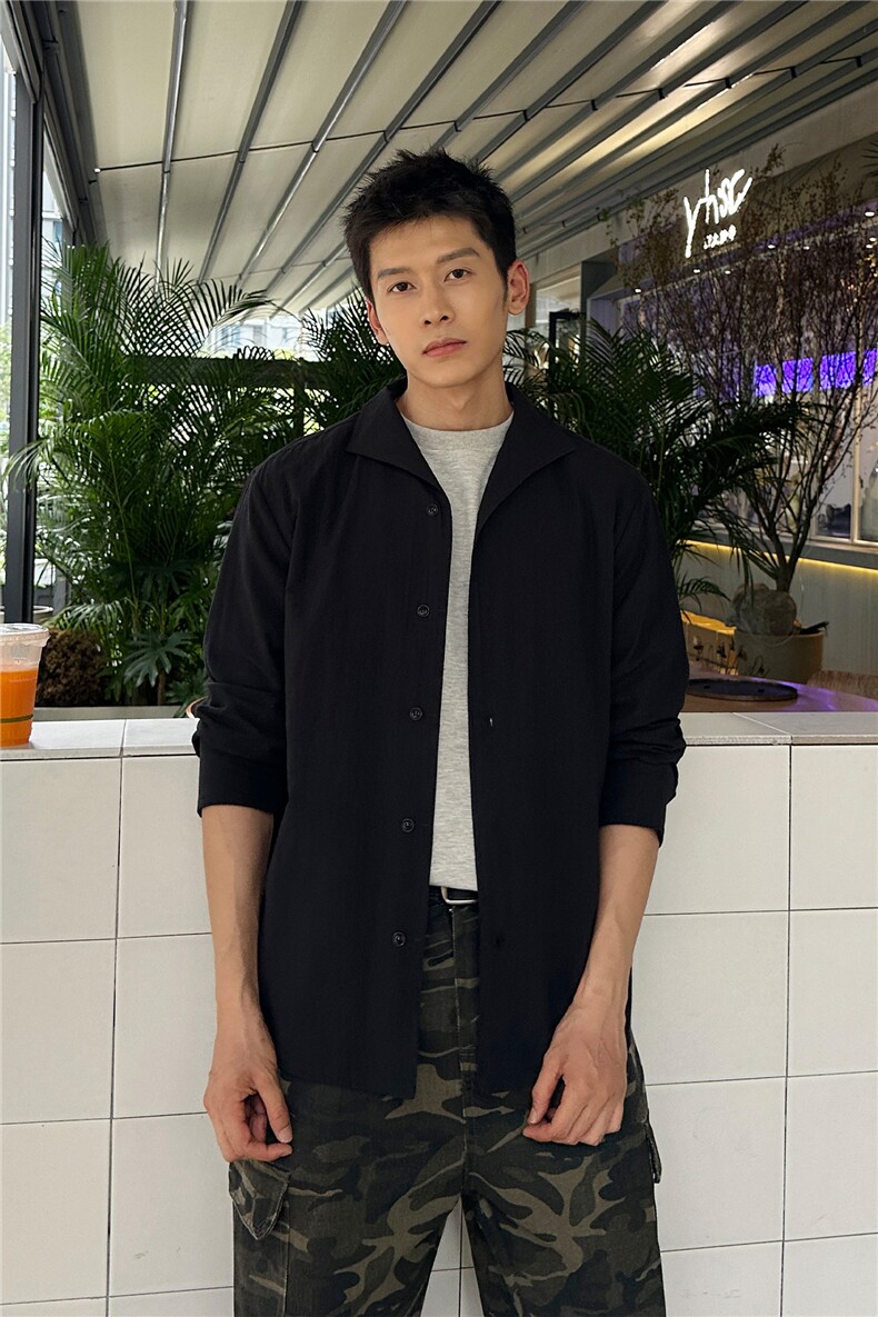 高品质白色V领设计感衬衫男长袖春秋衬衣男士A236-C601-P70,男装衬衫,电商A236