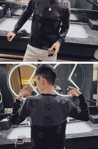 秋冬社会小伙套头毛衣休闲卡通圆领修身针织打底衫MY8621-P65控85图片