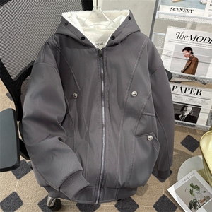 美式复古座山雕派克棉服外套男女冬季毛领连帽短款情侣棉衣,程潇冬季穿搭价格日记图片