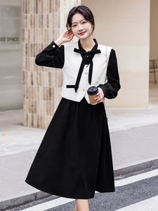 现货小香风套装2025新款女春秋小个子马甲衬衫马甲连衣裙两件套图片