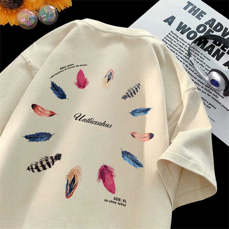 抖音得物供货210克现货宽松纯棉美式潮牌印花落肩袖纯棉T恤AT2118，男装T恤，电商A443