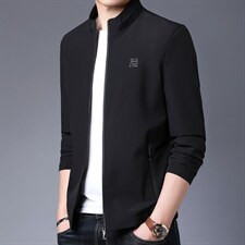 2023春夏季新款中年男士休闲薄款立领夹克外套男纯色百搭男装上衣，男装夹克，电商B212（原钱塘6029）