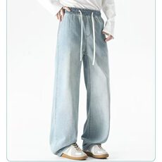 GENIOLAMODE冰丝牛仔裤男生夏季薄款浅色裤子复古宽松休闲直筒裤，男装牛仔裤，星座715-4