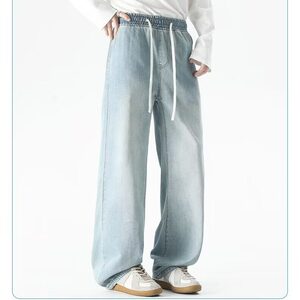 GENIOLAMODE冰丝牛仔裤男生夏季薄款浅色裤子复古宽松休闲直筒裤图片