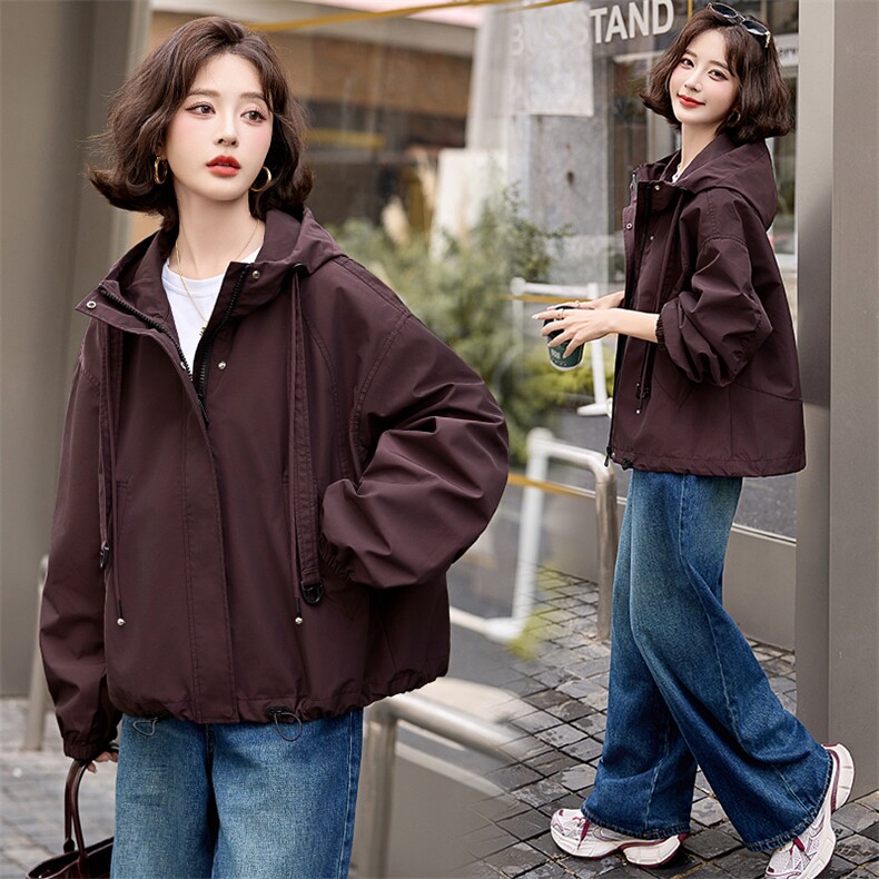 短款风衣外套女2024秋季新款时尚宽松显瘦小个子气质休闲连帽上衣，女装风衣，美沁