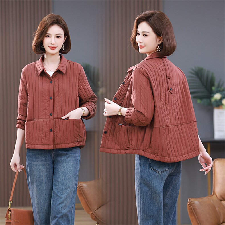 时尚宽松条纹加厚衬衫外套女显瘦百搭保暖上衣，女装衬衫，3200格调