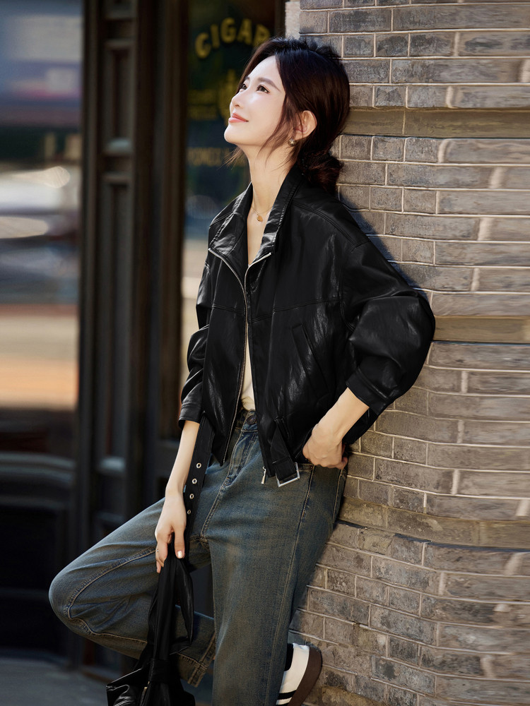 黑色美式复古包包款休闲皮衣外套女2025秋季新款巨好看减龄皮夹克,女装皮衣,安之芮娜
