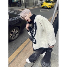 小众提花拉链开衫毛衣慵懒风马海毛针织衫外套MY57特P61，男装针织衫/毛衣，星座908-1
