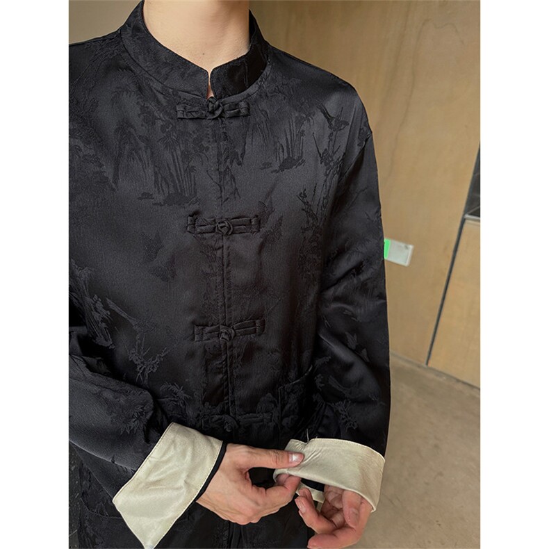 2025秋装新款男士风新中式提花撞色长袖衬衫开衫KS513-P85控98,男装衬衫,电商A021