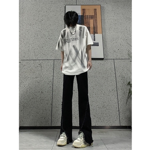 现货 24春夏黄泥开叉毛边宽松牛仔裤设计感微喇休闲裤男K5803-P55图片