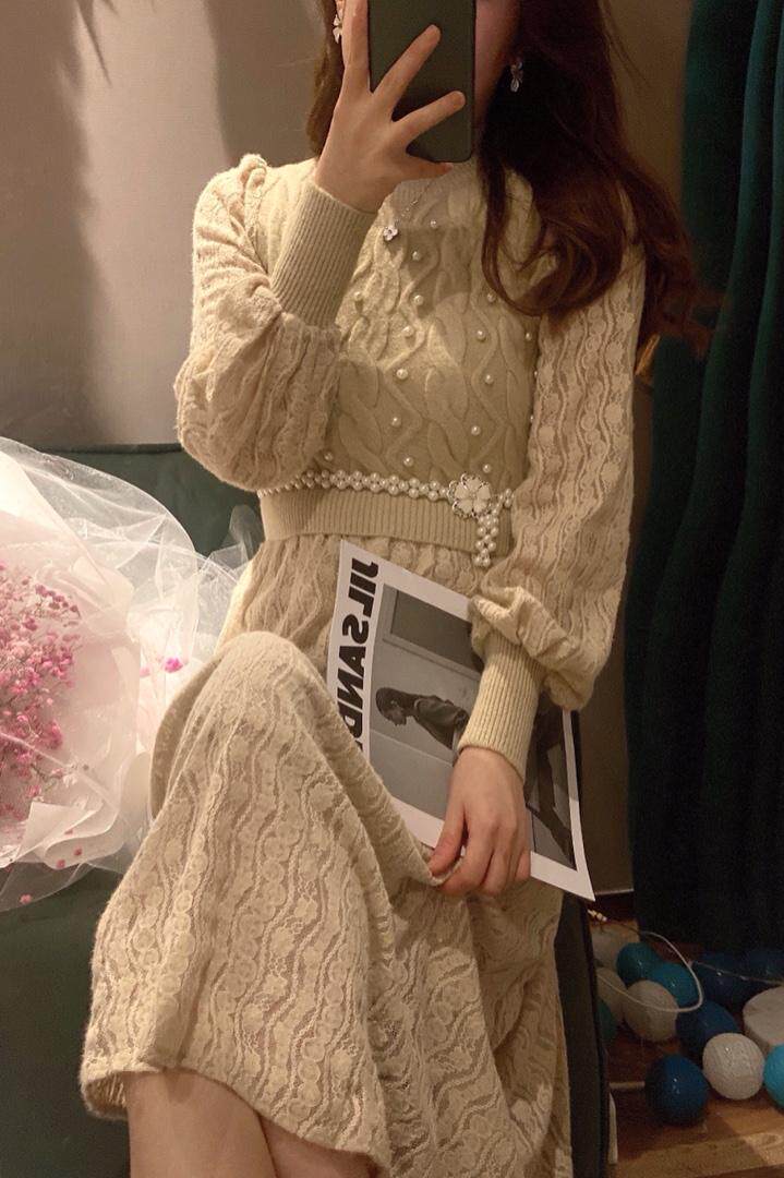 现货、系列款珍珠磨毛连衣裙，女装连衣裙，艾丹迪蔓