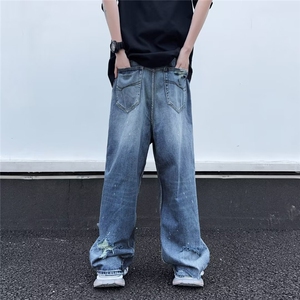 破洞水洗复古牛仔裤男美式阔腿宽松高街牛仔裤1001-1-XN807-P58图片