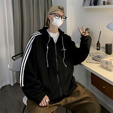 美式潮牌ins条纹连帽卫衣男秋季宽松运动休闲夹克外套W7893-P53，男装夹克，星座512-4