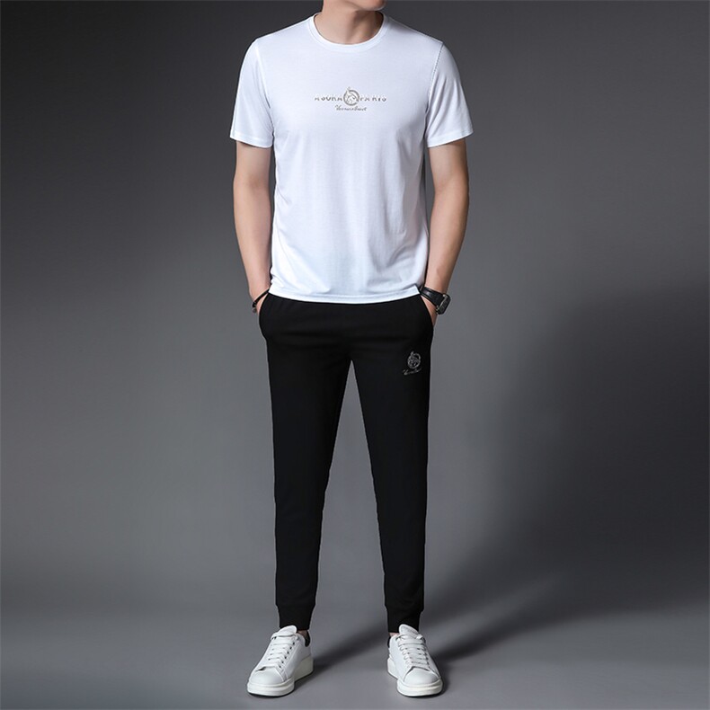 中老年运动套装男2023夏季短袖长裤两件套薄款中年男士休闲服夏装,男装T恤,电商B212（原钱塘6029）