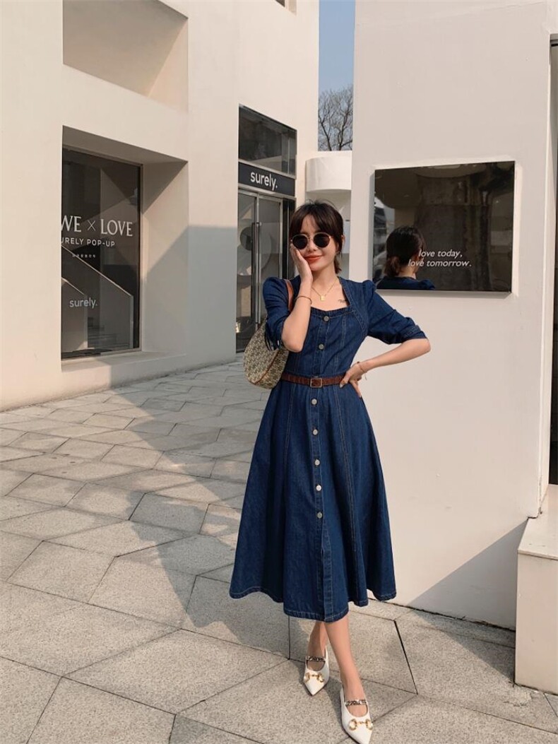 夏季薄款女人味牛仔连衣裙，女装连衣裙，肆尔