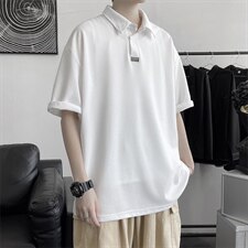 港风夏季新款简约polo衫棉麻宽松翻领短袖A177/T555，男装T恤，电商A177