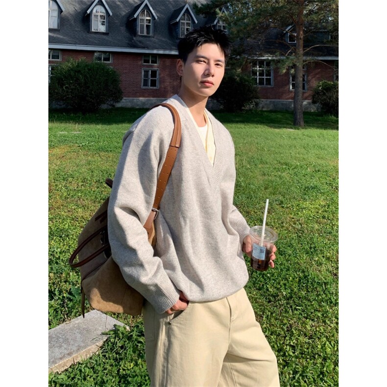 网现货V领毛衣男款秋冬美式覆古针织衫老钱风慵懒开衫B56-P58,男装针织衫/毛衣,星座910-1
