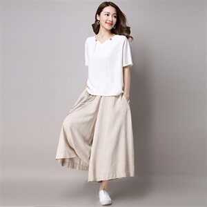 短袖纯色上衣+纯色口袋阔腿裤套装/套裙2021年夏季2627,女装大码女装,秋牧寒烟