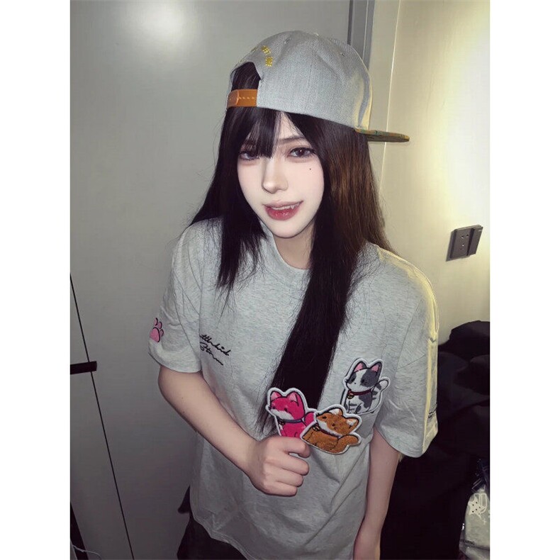 【有货】BK915CC-特P38 小猫刺绣魔术贴短袖T恤男女夏季图片