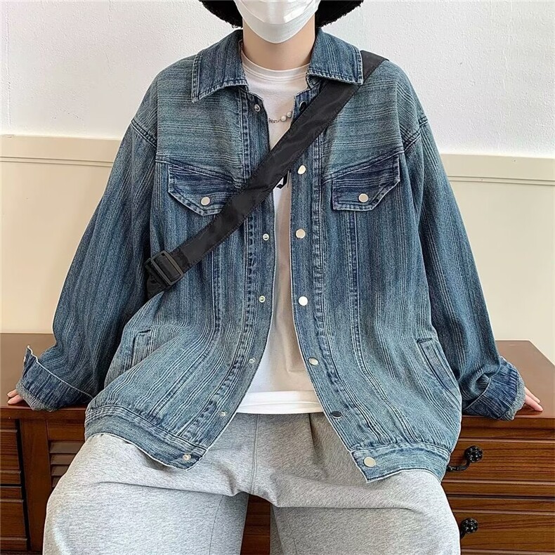 小众美式覆古字母刺绣多口袋工装牛仔裤男女宽松阔腿弯刀裤,男装牛仔裤,星座813-3