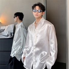 流星丝缎烫钻细闪长袖衬衫垂感宽松春秋季衬衣外套CS96-P58，男装衬衫，电商C307