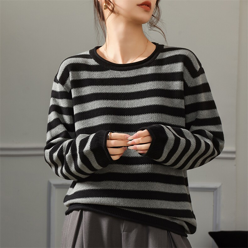 女士冬季慵懒高级感减龄内搭宽松显瘦洋气针织衫上衣，女装针织衫/毛衣，贝美羊绒