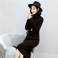 连衣裙纯色时尚宽松舒适纯色高领2020年冬季长袖长裙，女装连衣裙，安之芮娜