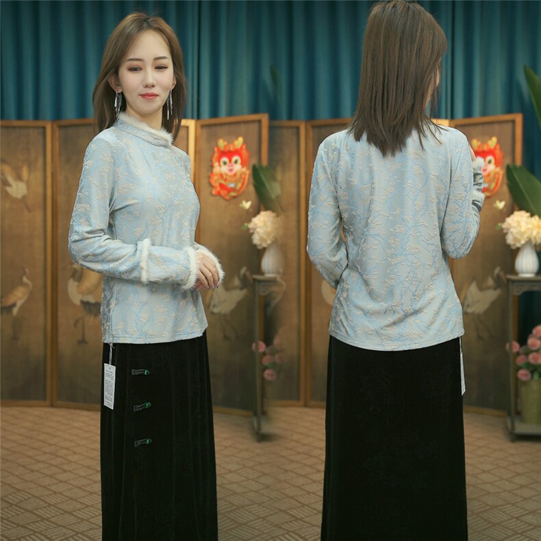 现货2024春季新款简约刺绣盘扣衬衫新中式穿搭上衣B018，女装衬衫，非你不可新中式