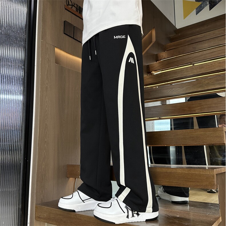 秋季新款阔腿休闲裤男潮流宽松直筒裤拼色卫裤J158-P43，男装休闲裤，星座310B-3