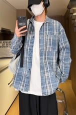 现货复古晕染格子长袖衬衫女高级感慵懒风外套男C19-P50控78，男装衬衫，星座205-5