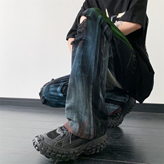美式ins高街hiphop破洞多巴胺彩色涂鸦牛仔货号K2306P55，男装牛仔裤，电商A063