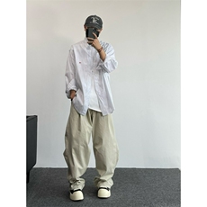 1506/Q22600/P46细条纹衬衫宽松廓形刺绣学院长袖防晒休闲衬衣，男装防晒衣，星座1506