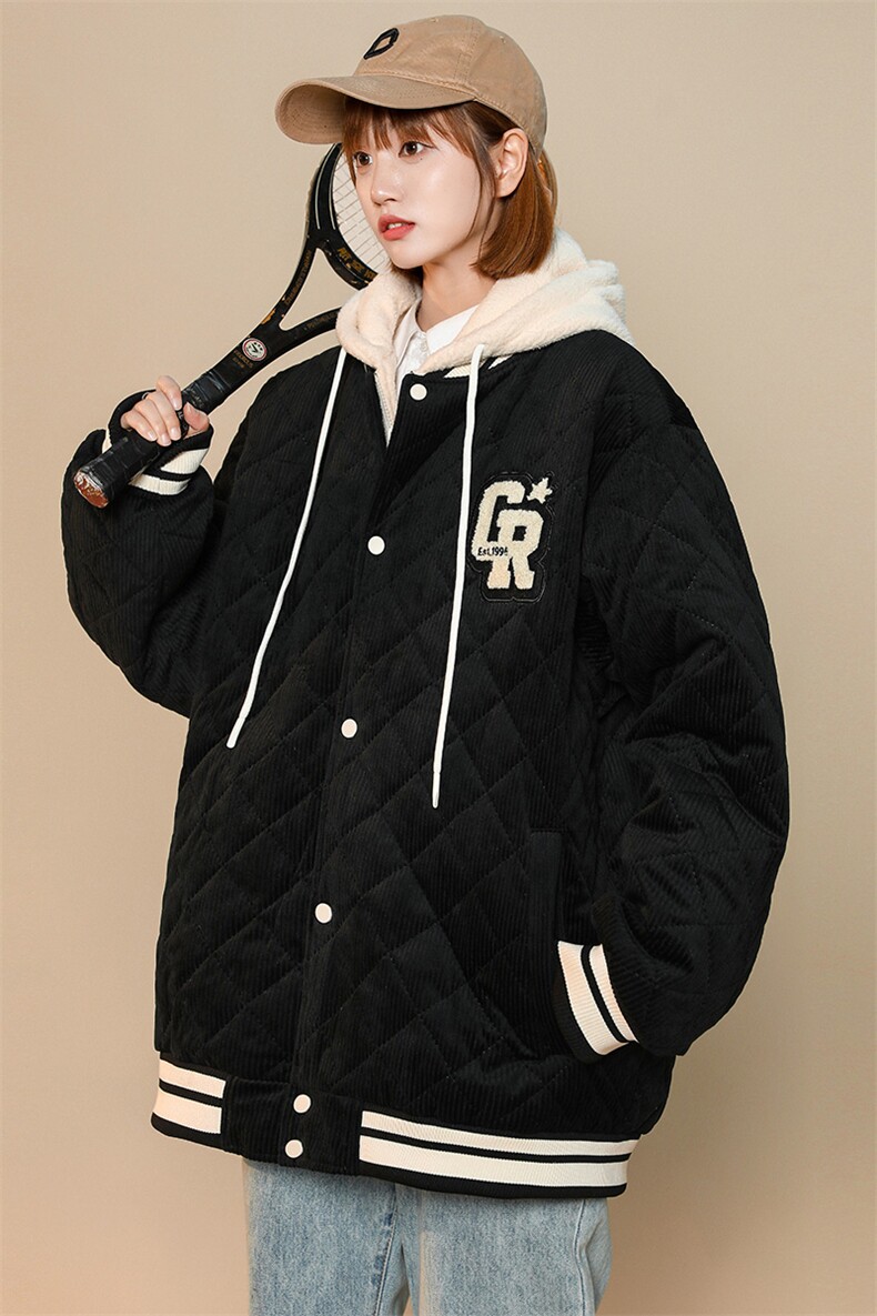 冬款中性风宽松毛巾绣棉服假两件连帽外套男士8135-P140控价178,男装棉衣,电商A441-1