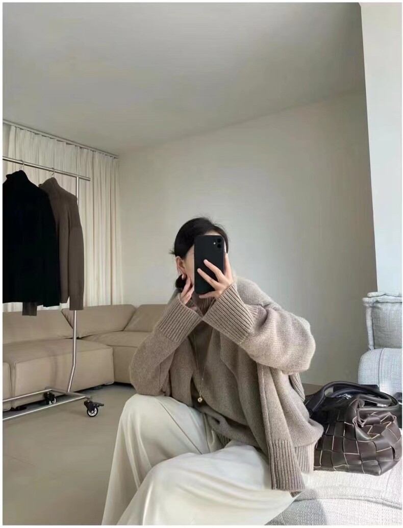 气质高领打底短袖新款宽松针织毛衣中袖上衣针织衫，女装针织衫/毛衣，半城羊绒