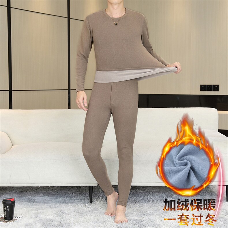 秋冬保暖内衣男士秋衣秋裤纯色圆领加绒加厚棉毛衫套装TZ8711-48,男装棉衣,星座310B-3
