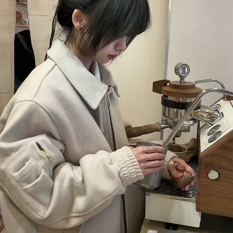 米白色美式飞行夹克棉服男款冬季痞帅高级感cleanfit翻领短款外套,男装夹克,星座1005