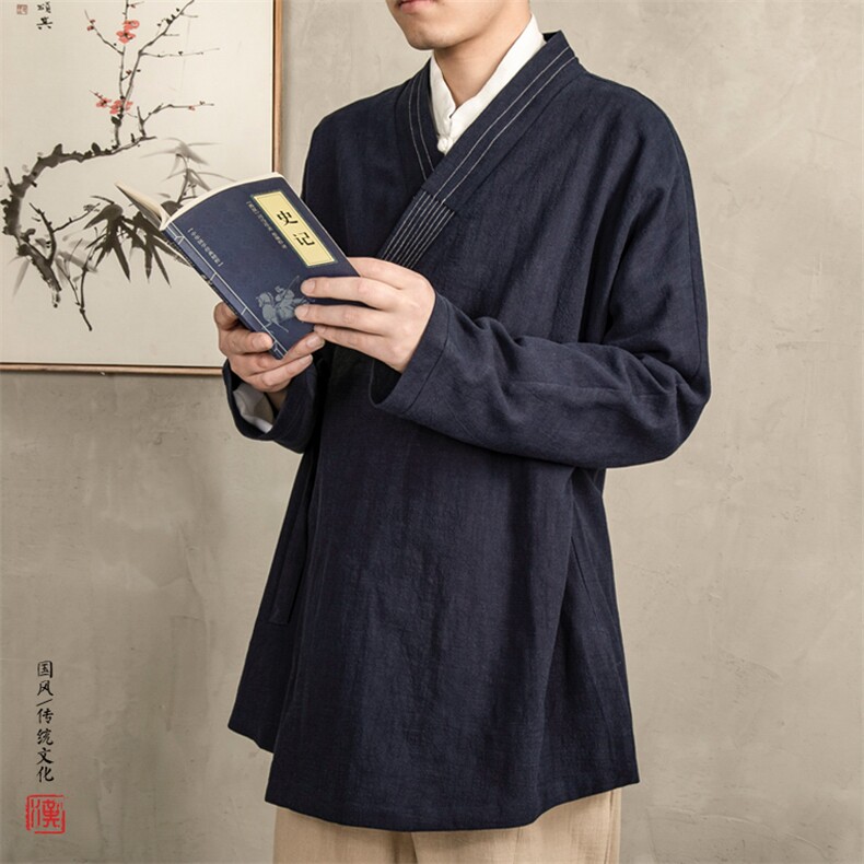 2025秋冬男装棉麻中款汉服男士禅服外套H27P90,男装民族服装,钱塘802
