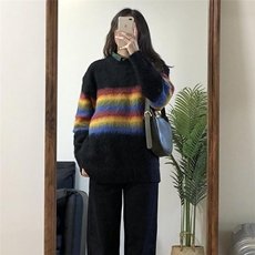 档口现货DM6549-批55抖音天猫高质量彩虹条纹圆领毛衣，男装针织衫/毛衣，星座603-2