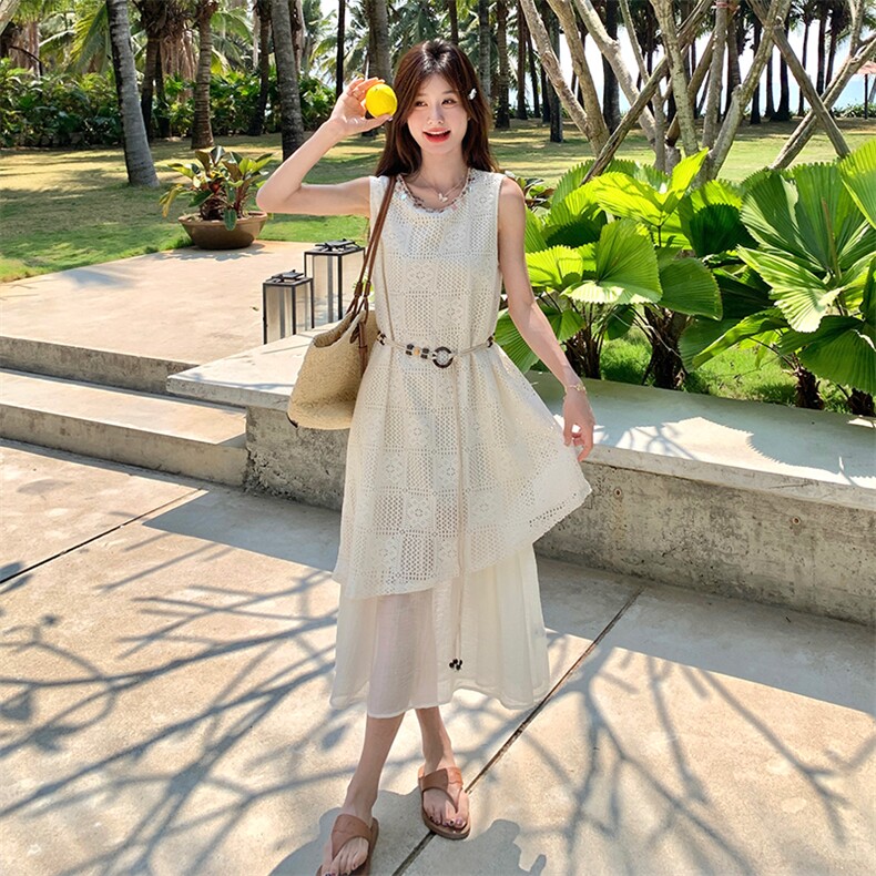 2025夏季新款度假风连衣裙无袖拼接裙,女装连衣裙,维一诺