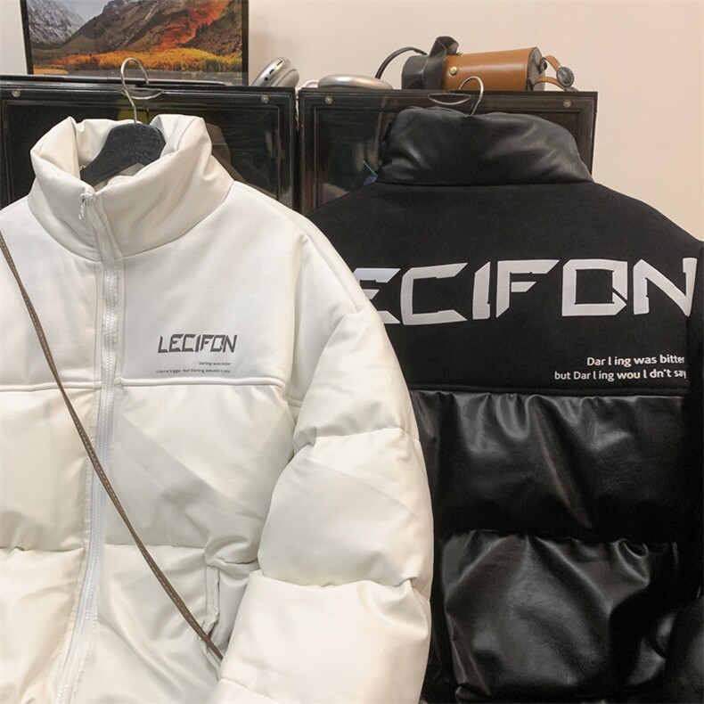 拼接加厚棉衣男PU皮立领棉袄软皮棉服外套3365-P90控118图片