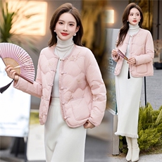 时尚立领绣花羽绒服女2025冬季新中式宽松洋气短款90白鸭绒外套，女装羽绒服，锦绣伊人