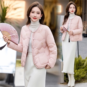 时尚立领绣花羽绒服女2025冬季新中式宽松洋气短款90白鸭绒外套图片